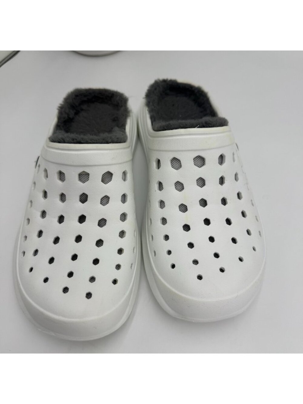 Joybees Clog Shoes Women's 8 White Rubber Cozy Faux Fur Lined Slip-On Comfort